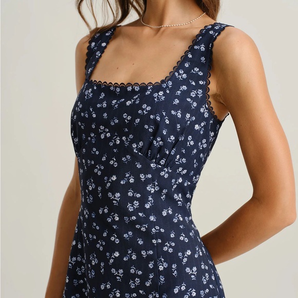 Rihoas Navy Floral Square Neck Slip Mini Dress - Picture 2 of 5